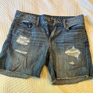 American Eagle distressed denim jean shorts with patchwork